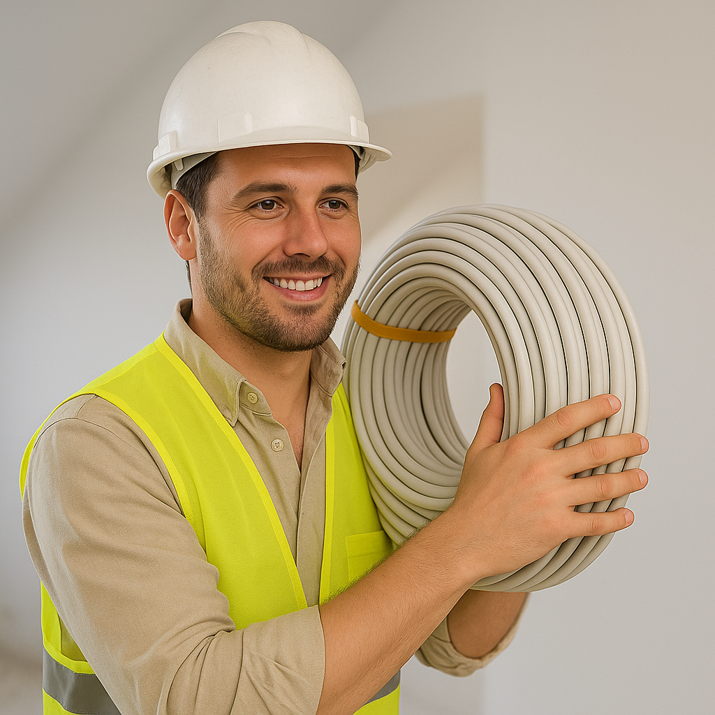 Elektriker trägt Kabel